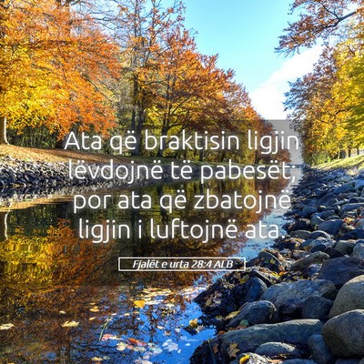 Picture 05 - Fjalët e urta 28:4 ALB - Ata që braktisin ligjin lëvdojnë të pabesët; - Bible Verse Picture