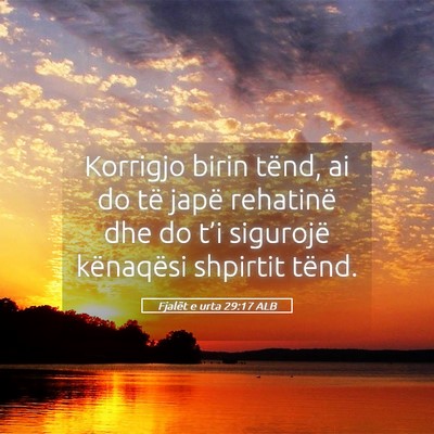 Picture 05 - Fjalët e urta 29:17 ALB - Korrigjo birin tënd, ai do të japë rehatinë - Bible Verse Picture