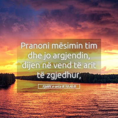 Picture 05 - Fjalët e urta 8:10 ALB - Pranoni mësimin tim dhe jo argjendin, dijen në - Bible Verse Picture