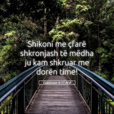 Picture 05 - Galatasve 6:11 ALB - Shikoni me çfarë shkronjash të mëdha ju kam - Bible Verse Picture