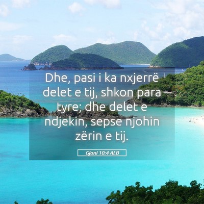 Picture 05 - Gjoni 10:4 ALB - Dhe, pasi i ka nxjerrë delet e tij, shkon para - Bible Verse Picture
