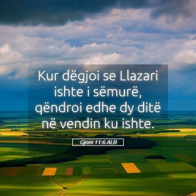Picture 05 - Gjoni 11:6 ALB - Kur dëgjoi se Llazari ishte i sëmurë, qëndroi - Bible Verse Picture