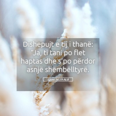 Picture 05 - Gjoni 16:29 ALB - Dishepujt e tij i thanë: “Ja, ti tani po flet - Bible Verse Picture