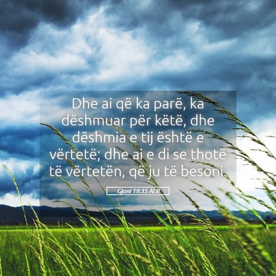 Picture 05 - Gjoni 19:35 ALB - Dhe ai që ka parë, ka dëshmuar për këtë, - Bible Verse Picture