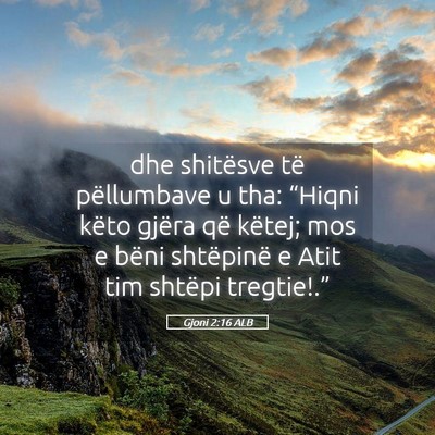 Picture 05 - Gjoni 2:16 ALB - dhe shitësve të pëllumbave u tha: “Hiqni - Bible Verse Picture