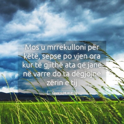 Picture 05 - Gjoni 5:28 ALB - Mos u mrrekulloni për këtë, sepse po vjen ora - Bible Verse Picture