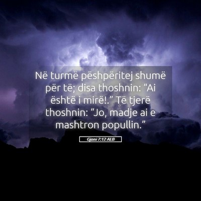 Picture 05 - Gjoni 7:12 ALB - Në turmë pëshpëritej shumë për të; disa - Bible Verse Picture