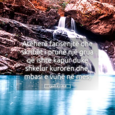 Picture 05 - Gjoni 8:3 ALB - Atëherë farisenjtë dhe skribët i prunë një - Bible Verse Picture