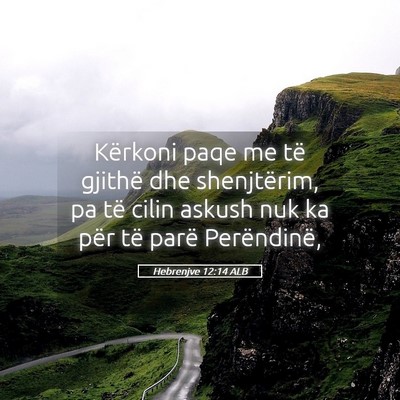 Picture 05 - Hebrenjve 12:14 ALB - Kërkoni paqe me të gjithë dhe shenjtërim, pa - Bible Verse Picture