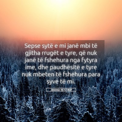 Picture 05 - Jeremia 16:17 ALB - Sepse sytë e mi janë mbi të gjitha rrugët e - Bible Verse Picture