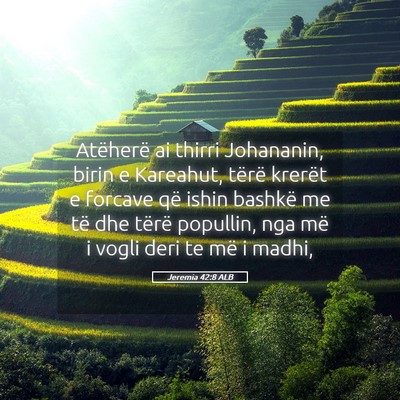 Picture 05 - Jeremia 42:8 ALB - Atëherë ai thirri Johananin, birin e Kareahut, - Bible Verse Picture