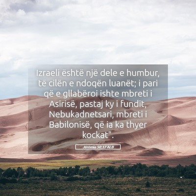 Picture 05 - Jeremia 50:17 ALB - Izraeli është një dele e humbur, të cilën e - Bible Verse Picture
