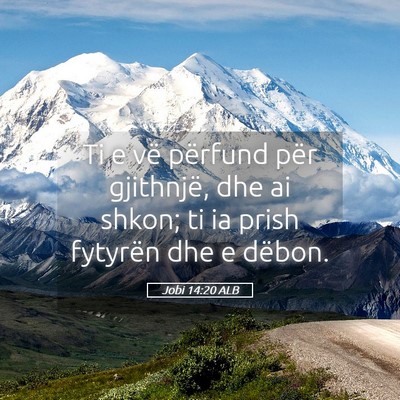 Picture 05 - Jobi 14:20 ALB - Ti e vë përfund për gjithnjë, dhe ai shkon; - Bible Verse Picture