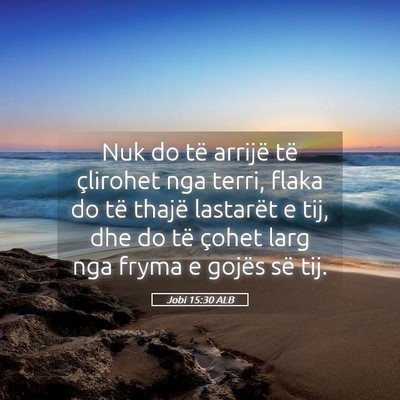 Picture 05 - Jobi 15:30 ALB - Nuk do të arrijë të çlirohet nga terri, flaka - Bible Verse Picture