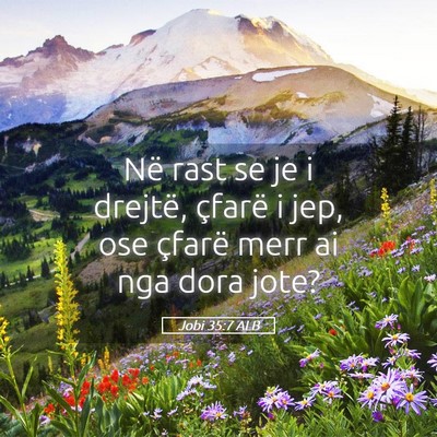 Picture 05 - Jobi 35:7 ALB - Në rast se je i drejtë, çfarë i jep, ose - Bible Verse Picture