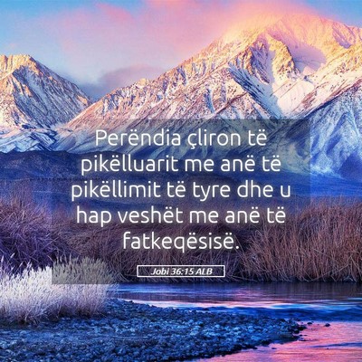 Picture 05 - Jobi 36:15 ALB - Perëndia çliron të pikëlluarit me anë të - Bible Verse Picture