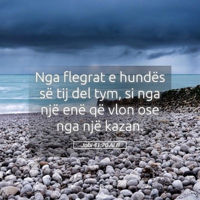Picture 05 - Jobi 41:20 ALB - Nga flegrat e hundës së tij del tym, si nga - Bible Verse Picture