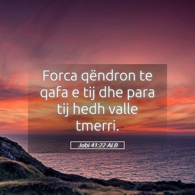 Picture 05 - Jobi 41:22 ALB - Forca qëndron te qafa e tij dhe para tij hedh - Bible Verse Picture