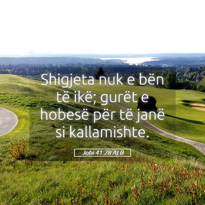 Picture 05 - Jobi 41:28 ALB - Shigjeta nuk e bën të ikë; gurët e hobesë - Bible Verse Picture