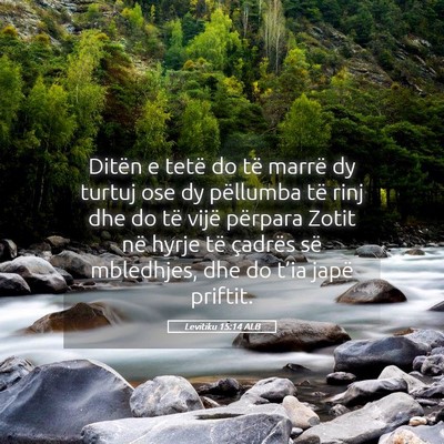 Picture 05 - Levitiku 15:14 ALB - Ditën e tetë do të marrë dy turtuj ose dy - Bible Verse Picture