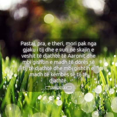 Picture 05 - Levitiku 8:23 ALB - Pastaj, pra, e theri, mori pak nga gjaku i tij - Bible Verse Picture