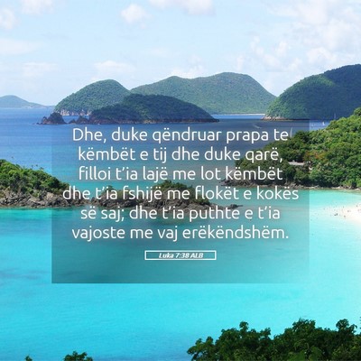 Picture 05 - Luka 7:38 ALB - Dhe, duke qëndruar prapa te këmbët e tij dhe - Bible Verse Picture