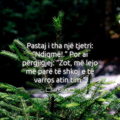 Picture 05 - Luka 9:59 ALB - Pastaj i tha një tjetri: “Ndiqmë!.” Por ai - Bible Verse Picture