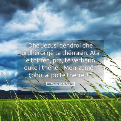Picture 05 - Marku 10:49 ALB - Dhe Jezusi qëndroi dhe urdhëroi që ta - Bible Verse Picture