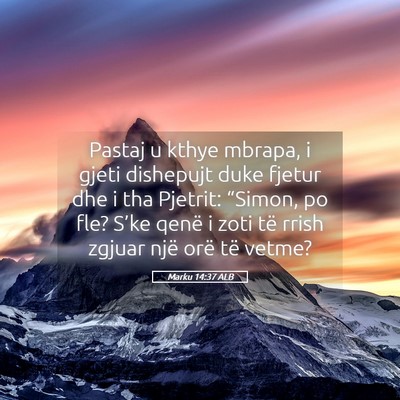 Picture 05 - Marku 14:37 ALB - Pastaj u kthye mbrapa, i gjeti dishepujt duke - Bible Verse Picture