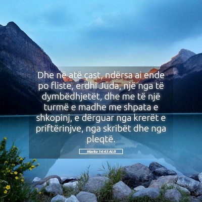 Picture 05 - Marku 14:43 ALB - Dhe në atë çast, ndërsa ai ende po fliste, - Bible Verse Picture