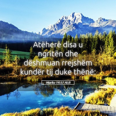 Picture 05 - Marku 14:57 ALB - Atëherë disa u ngritën dhe dëshmuan rrejshëm - Bible Verse Picture