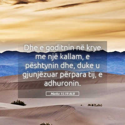 Picture 05 - Marku 15:19 ALB - Dhe e goditnin në krye me një kallam, e - Bible Verse Picture