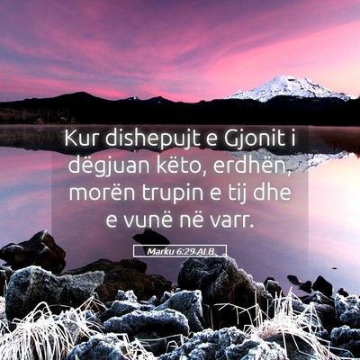 Picture 05 - Marku 6:29 ALB - Kur dishepujt e Gjonit i dëgjuan këto, erdhën, - Bible Verse Picture