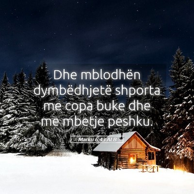Picture 05 - Marku 6:43 ALB - Dhe mblodhën dymbëdhjetë shporta me copa buke - Bible Verse Picture
