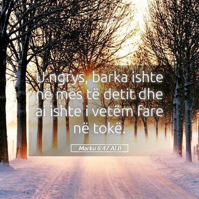 Picture 05 - Marku 6:47 ALB - U ngrys, barka ishte në mes të detit dhe ai - Bible Verse Picture