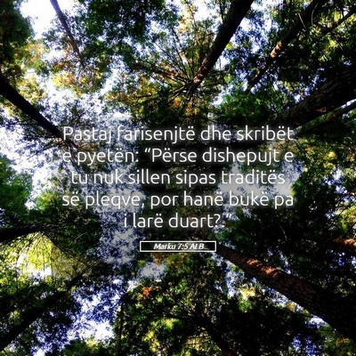 Picture 05 - Marku 7:5 ALB - Pastaj farisenjtë dhe skribët e pyetën: - Bible Verse Picture