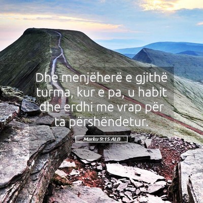 Picture 05 - Marku 9:15 ALB - Dhe menjëherë e gjithë turma, kur e pa, u - Bible Verse Picture