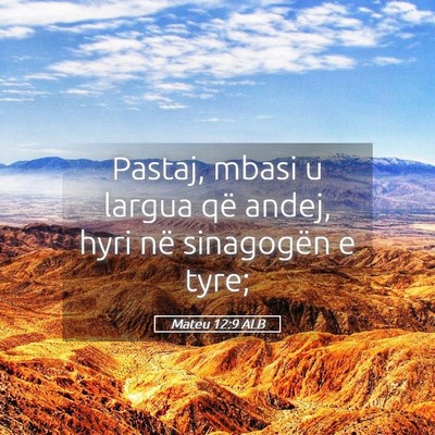 Picture 05 - Mateu 12:9 ALB - Pastaj, mbasi u largua që andej, hyri në - Bible Verse Picture