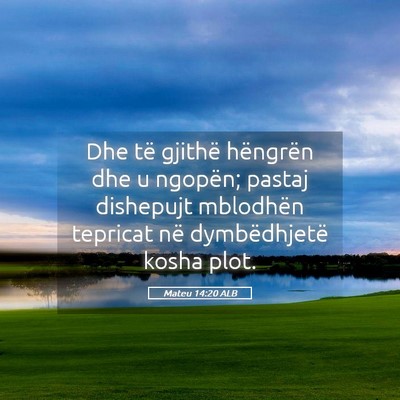 Picture 05 - Mateu 14:20 ALB - Dhe të gjithë hëngrën dhe u ngopën; pastaj - Bible Verse Picture