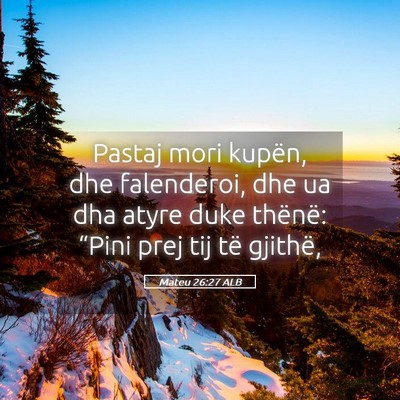Picture 05 - Mateu 26:27 ALB - Pastaj mori kupën, dhe falenderoi, dhe ua dha - Bible Verse Picture