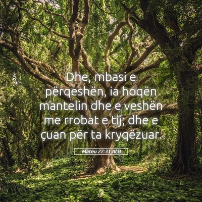 Picture 05 - Mateu 27:31 ALB - Dhe, mbasi e përqeshën, ia hoqën mantelin dhe - Bible Verse Picture