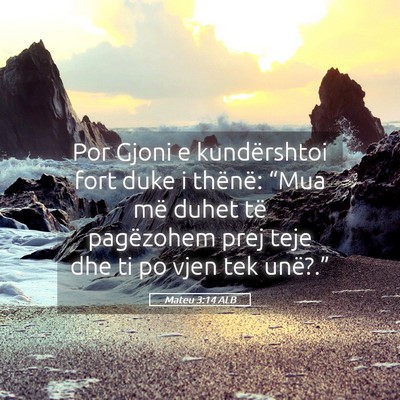 Picture 05 - Mateu 3:14 ALB - Por Gjoni e kundërshtoi fort duke i thënë: - Bible Verse Picture