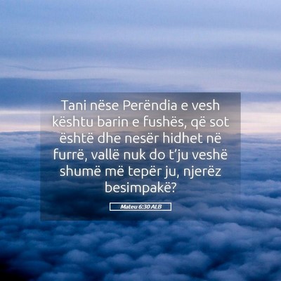 Picture 05 - Mateu 6:30 ALB - Tani nëse Perëndia e vesh kështu barin e - Bible Verse Picture