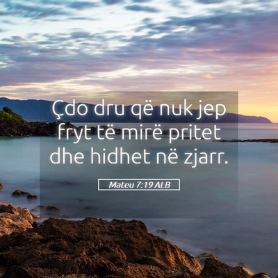 Picture 05 - Mateu 7:19 ALB - Çdo dru që nuk jep fryt të mirë pritet dhe - Bible Verse Picture