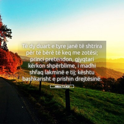 Picture 05 - Mikea 7:3 ALB - Të dy duart e tyre janë të shtrira për të - Bible Verse Picture