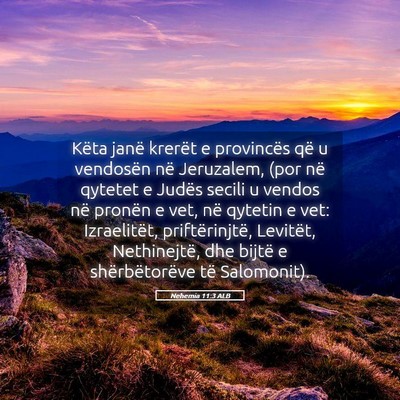 Picture 05 - Nehemia 11:3 ALB - Këta janë krerët e provincës që u vendosën - Bible Verse Picture