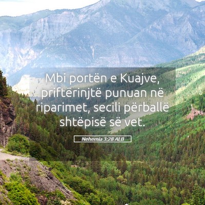 Picture 05 - Nehemia 3:28 ALB - Mbi portën e Kuajve, priftërinjtë punuan në - Bible Verse Picture