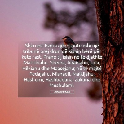 Picture 05 - Nehemia 8:4 ALB - Shkruesi Ezdra qëndronte mbi një tribunë prej - Bible Verse Picture