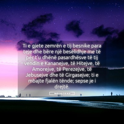 Picture 05 - Nehemia 9:8 ALB - Ti e gjete zemrën e tij besnike para teje dhe - Bible Verse Picture
