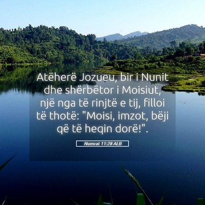 Picture 05 - Numrat 11:28 ALB - Atëherë Jozueu, bir i Nunit dhe shërbëtor i - Bible Verse Picture